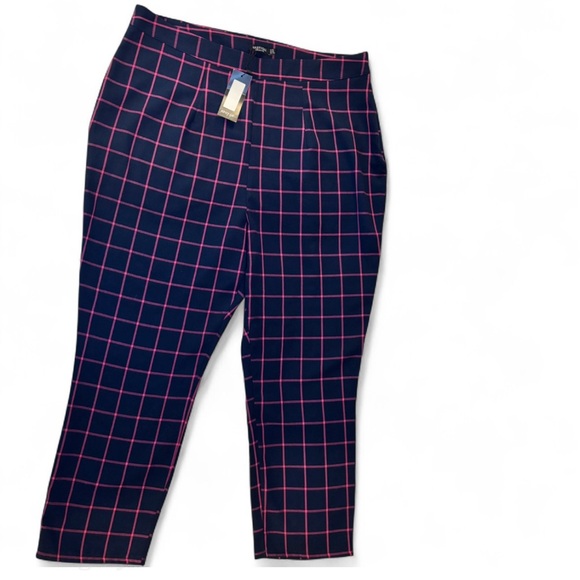 Nasty Gal Pants - NWT Nasty Gal Size 16 Navy and Bright Pink Checkered Trouser Pants Grunge